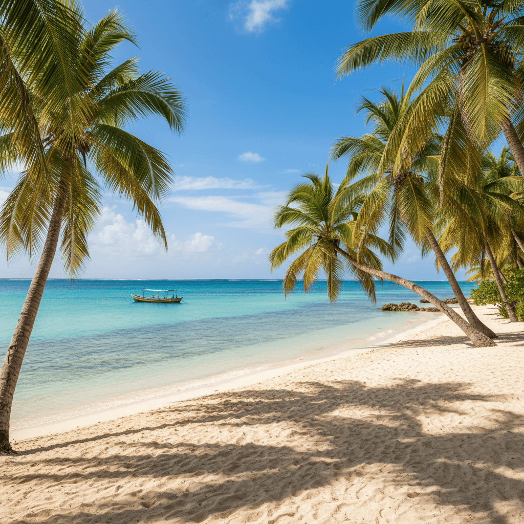 Dominican Republic Caribbean beach, palm trees, and blue sky for 37-day visa travel services
