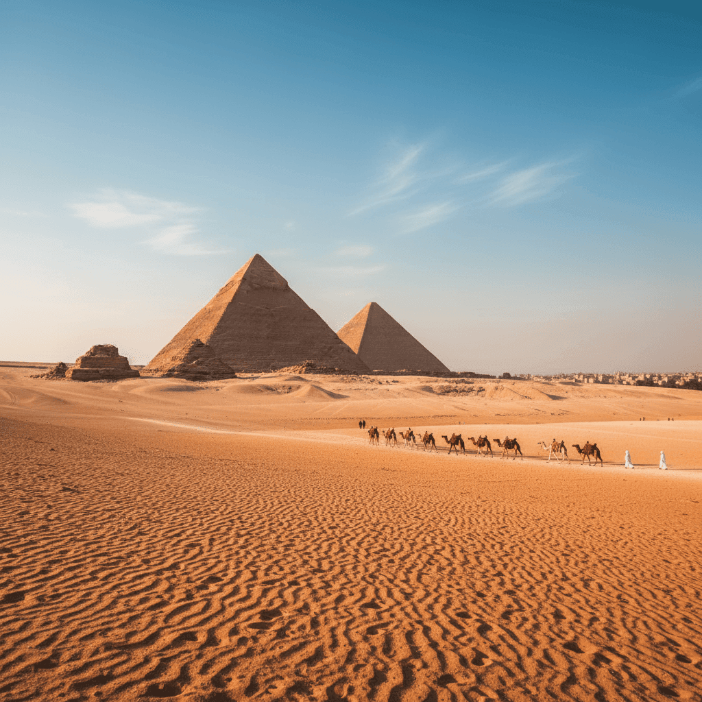 Egypt pyramids of Giza, desert scene, and reliable 2-day visa solutions for travelers